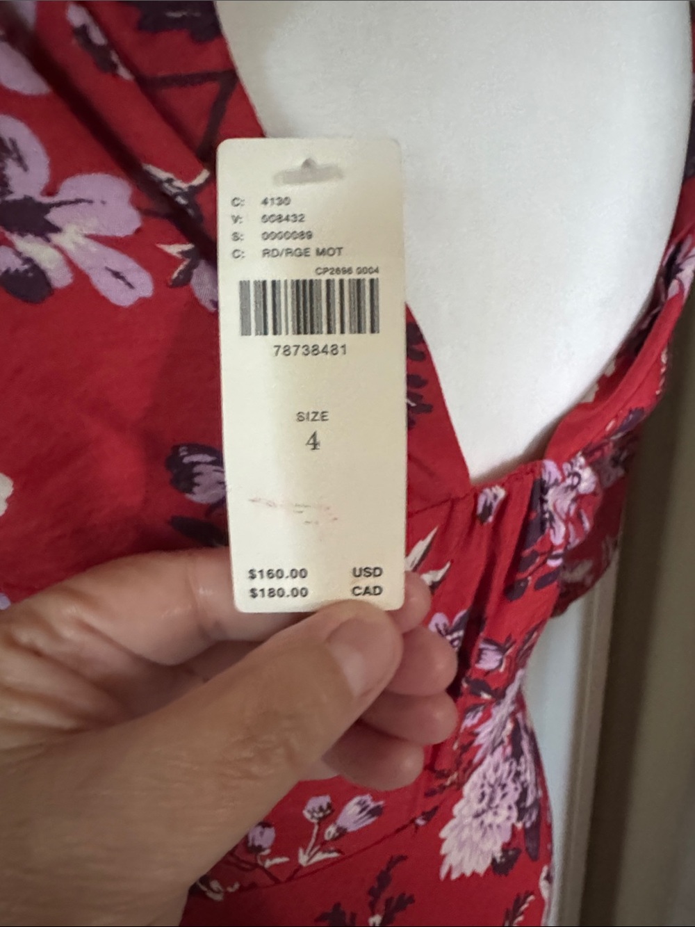 NWT Anthropologie Red Floral Puff-Sleeve Dress SZ SM pit2pit17”waist 16” L 56” - Picture 4 of 15
